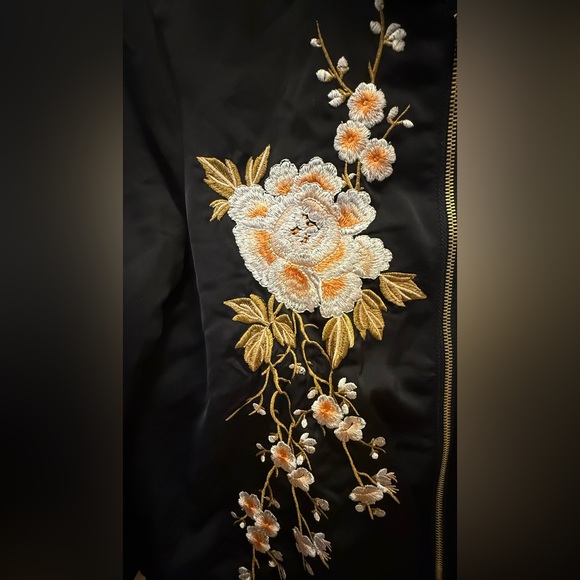 Design Lab Lord & Taylor Black Bomber Jacket with Floral Embroidery - Picture 5 of 7